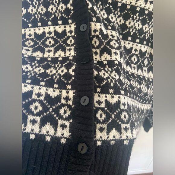 Talbots Cardigan Sweater Medium Petites Black Ivory Lams Wool Cashmere Women’s - Picture 3 of 9